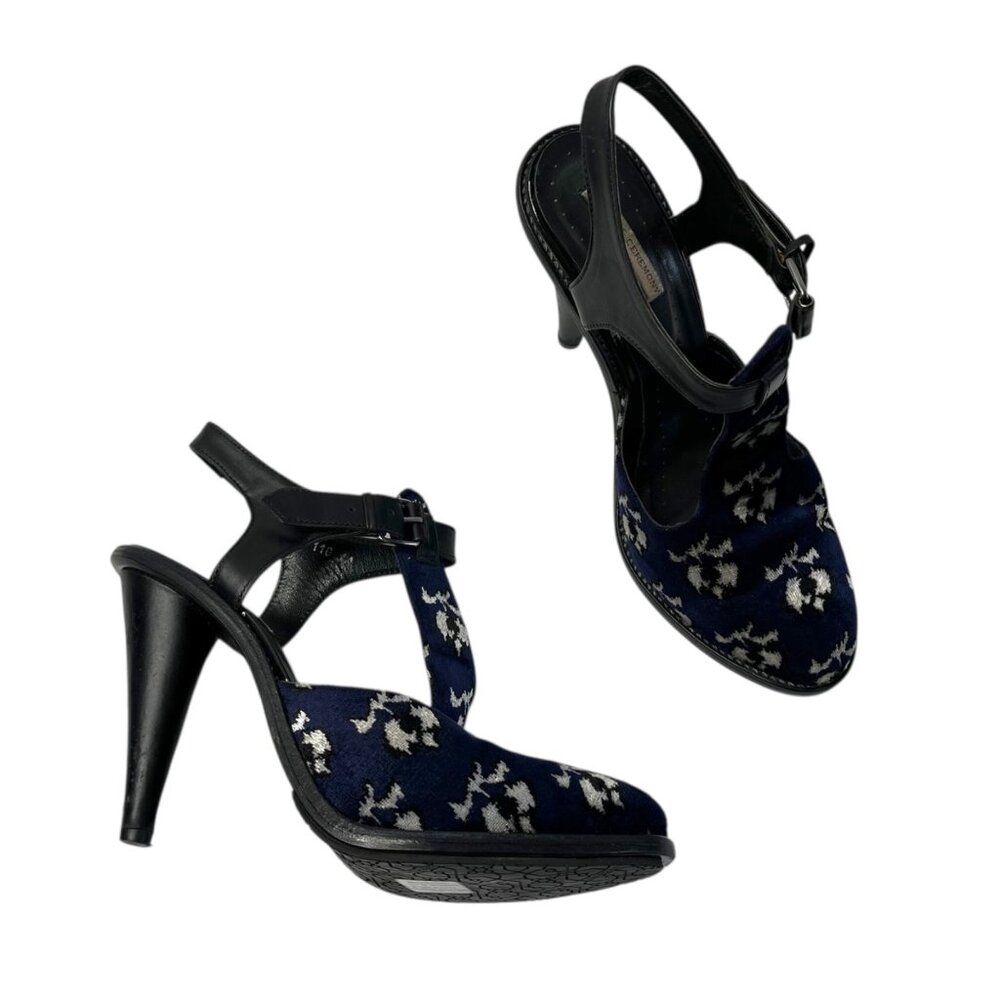 Opening Ceremony Jeanette Black & Blue Velvet Floral High Heel Sandals 41 EU